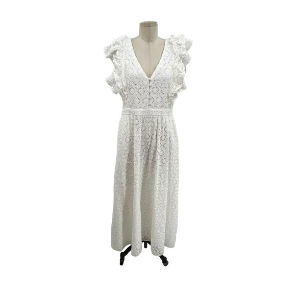 J. Crew Ruffle-Sleeve Maxi Dress in Eyelet in White Size 14 - Picture 2 of 15